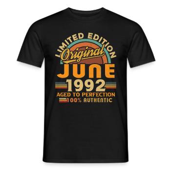 June 1992 Vintage Born in June 1992 Anniversary - Men's T-Shirt - black - Front - AI Model Male 178 light (178cm)