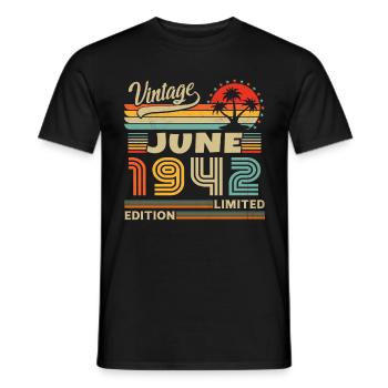 June 1942 Vintage Born In June 1942 Birthday - Men's T-Shirt - black - Front - AI Model Male 178 light (178cm)