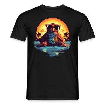 Sea turtle with sunglasses on the beach - Men's T-Shirt - black - Front - AI Model Male 178 light (178cm)