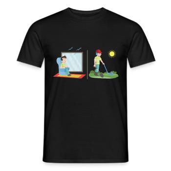 Treasure hunter in nice weather metal detector - Men's T-Shirt - black - Front - AI Model Male 178 light (178cm)