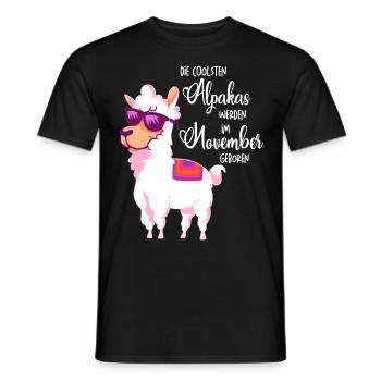 Die coolsten Alpakas werden im November geboren - Männer T-Shirt - Schwarz - Vorne - AI Model Male 178 light (178cm)