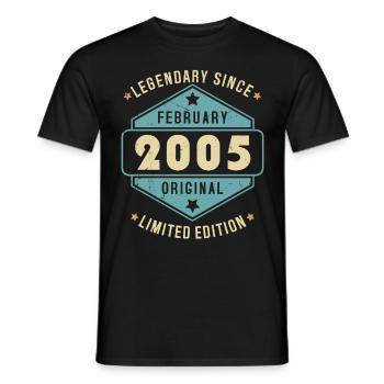 Février 2005 Vintage Retro Anniversaire - T-shirt homme - noir - Devant - AI Model Male 178 light (178cm)