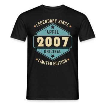 Avril 2007 Vintage Retro Anniversaire - T-shirt homme - noir - Devant - AI Model Male 178 light (178cm)