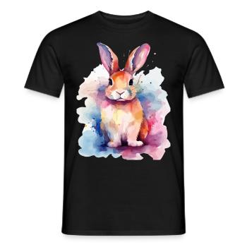 Lapin aquarelle coloré - T-shirt homme - noir - Devant - AI Model Male 178 light (178cm)