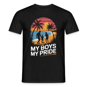 Father and 2 sons football holiday beach vintage - Men's T-Shirt - black - Front - AI Model Male 178 light (178cm)