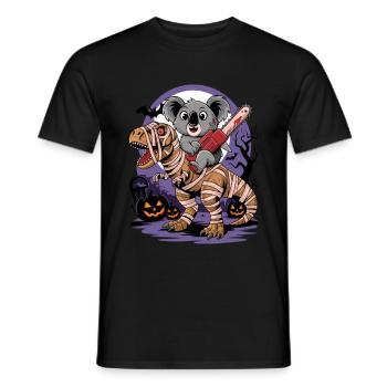 Koala rides a dinosaur on Halloween - Men's T-Shirt - black - Front - AI Model Male 178 light (178cm)
