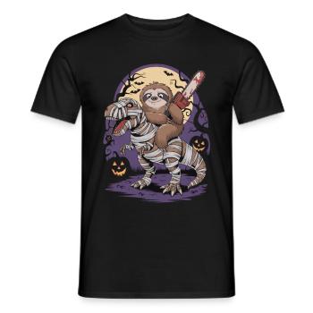 Sloth rides a dinosaur on Halloween - Men's T-Shirt - black - Front - AI Model Male 178 light (178cm)
