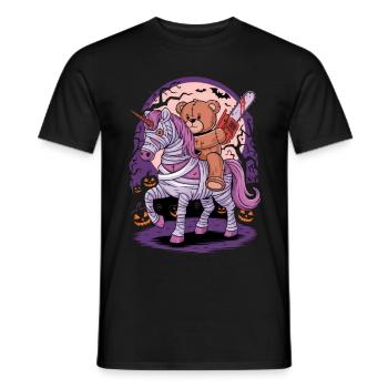 Halloween Teddy Bear Unicorn Chainsaw - Men's T-Shirt - black - Front - AI Model Male 178 light (178cm)
