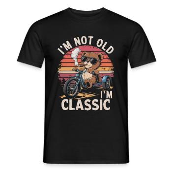Teddy bear with sunglasses on tricycle with cigar - Men's T-Shirt - black - Front - AI Model Male 178 light (178cm)