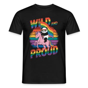 Panda reitet Einhorn LGBTQ Regenbogen Fahne - Männer T-Shirt - Schwarz - Vorne - AI Model Male 178 light (178cm)