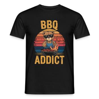 Teddy bear grilling a BBQ on the grill - Men's T-Shirt - black - Front - AI Model Male 178 light (178cm)