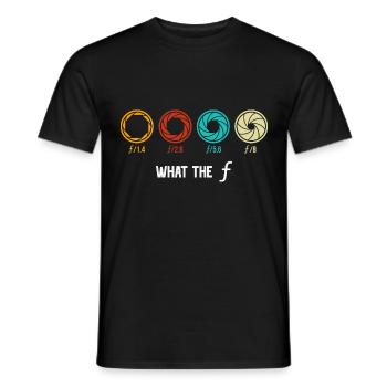 Photography Camera Lens Focus What The F - Men's T-Shirt - black - Front - AI Model Male 178 light (178cm)