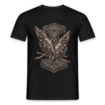 Hugin und Munin und ein ThorHammer Hoodie - Männer T-Shirt - Schwarz - Vorne - AI Model Male 178 light (178cm)