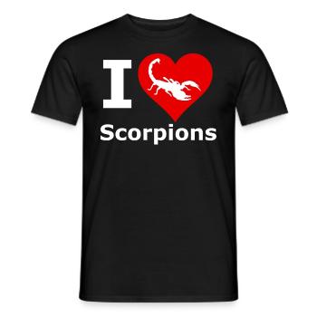 I love scorpions, scorpions white, red heart - Men's T-Shirt - black - Front - AI Model Male 178 light (178cm)
