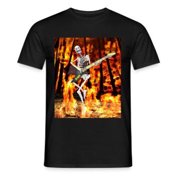 THE GUITARIST SKELETON IN THE FIRE - Men's T-Shirt - black - Front - AI Model Male 178 light (178cm)