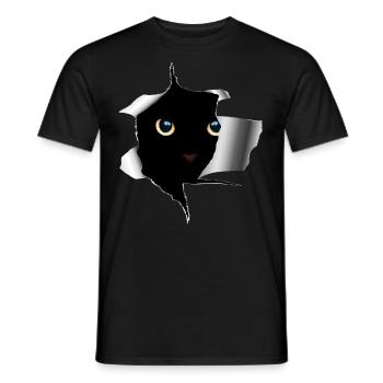 Chaton doux fissure - Chat en métal déchire motif - T-shirt homme - noir - Devant - AI Model Male 178 light (178cm)