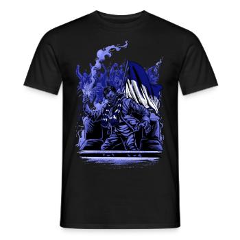 Football Ultras with Blue White Flag Stadium Fans - Men's T-Shirt - black - Front - AI Model Male 178 light (178cm)