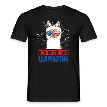 Red, White And Llamazing American July 4 - Men's T-Shirt - black - Front - AI Model Male 178 light (178cm)