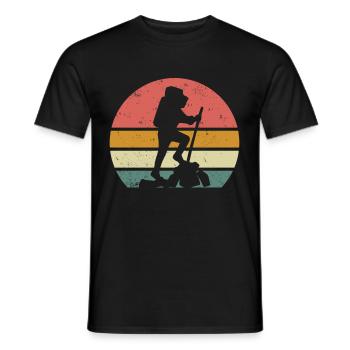 Hiking Hiker Backpack Vintage Sunset - Men's T-Shirt - black - Front - AI Model Male 178 light (178cm)