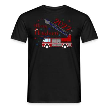 Camion de pompiers Joyeux Noël 2022 - T-shirt homme - noir - Devant - AI Model Male 178 light (178cm)