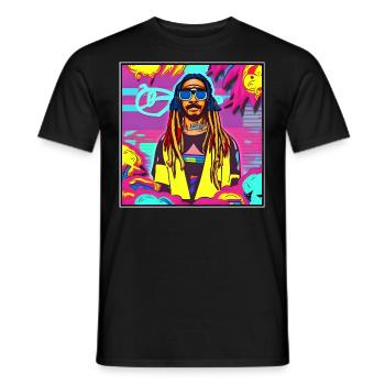 Retrowave rastaman - Men's T-Shirt - black - Front - AI Model Male 178 light (178cm)