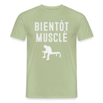Bientôt musclé - T-shirt homme - vert sauge - Devant - AI Model Male 178 light (178cm)