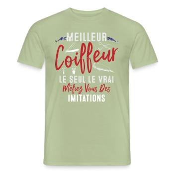 Coiffeur cadeau Coiffeur le vrai Coiffeur - T-shirt homme - vert sauge - Devant - AI Model Male 178 light (178cm)