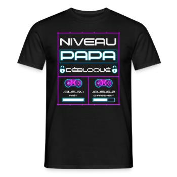 Nouveau papa gamer niveau papa débloqué - T-shirt homme - noir - Devant - AI Model Male 178 light (178cm)