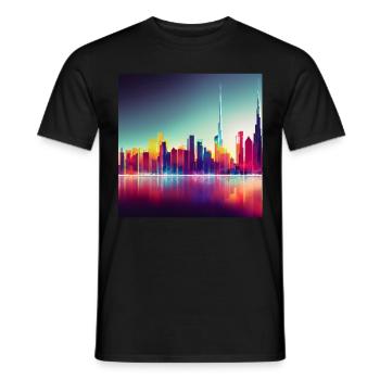Dubai silhouette skyline abstract art - Men's T-Shirt - black - Front - AI Model Male 178 light (178cm)