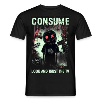 Consume by ART8NS - Art ON Streetwear - Men's T-Shirt - black - Front - AI Model Male 178 light (178cm)