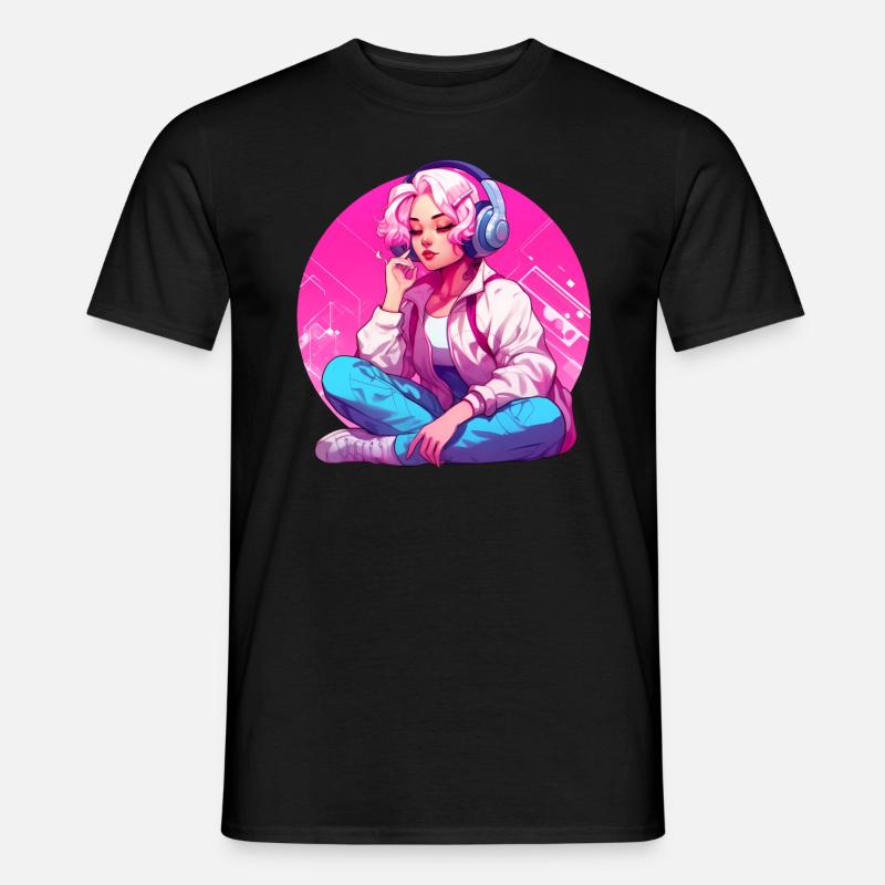 Mädchen mit Kopfhörern - Männer T-Shirt - Schwarz