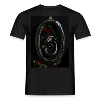 Un serpent noir et une rose rouge - T-shirt homme - noir - Devant - AI Model Male 178 light (178cm)