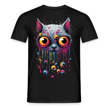 Cat trippy, big eyes - Men's T-Shirt - black - Front - AI Model Male 178 light (178cm)