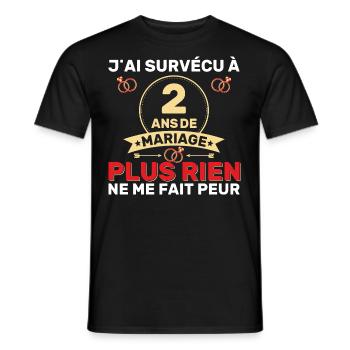 2 Ans De Mariage Noces De Coton Cadeau Mari 2eme - T-shirt homme - noir - Devant - AI Model Male 178 light (178cm)