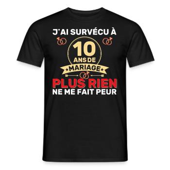 10 Ans De Mariage Noces De Coton Cadeau Mari 10eme - T-shirt homme - noir - Devant - AI Model Male 178 light (178cm)