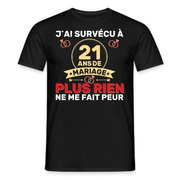 21 Ans De Mariage Noces De Coton Cadeau Mari 21eme - T-shirt homme - noir - Devant - AI Model Male 178 light (178cm)
