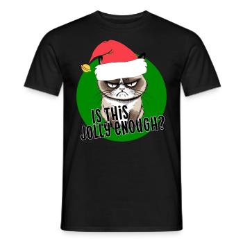 Angry cat Is this jolly enough xmas Christmas - Men's T-Shirt - black - Front - AI Model Male 178 light (178cm)