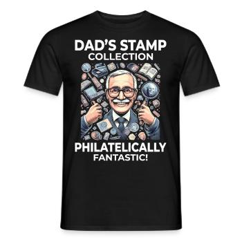 Vintage Postage Stamp Collector Dad Philatelist - Men's T-Shirt - black - Front - AI Model Male 178 light (178cm)