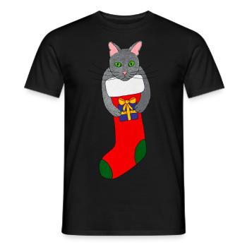 christmas cat kitten christmas kitten xmas cat - Men's T-Shirt - black - Front - AI Model Male 178 light (178cm)
