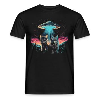 UFO Katzen | Sci-Fi Natur für Katzenliebhaber - Männer T-Shirt - Schwarz - Vorne - AI Model Male 178 light (178cm)
