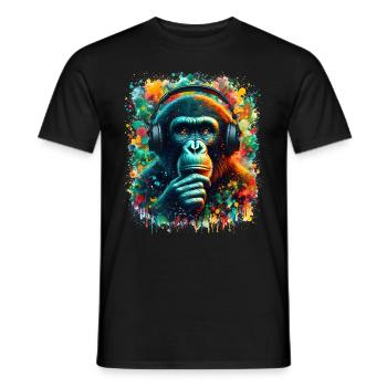 Banksy DJ Monkey Thinker - T-shirt homme - noir - Devant - AI Model Male 178 light (178cm)