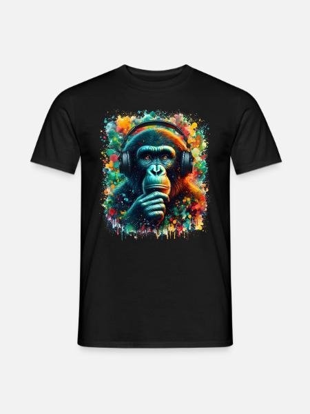 Banksy DJ Monkey Thinker - Männer T-Shirt - Schwarz