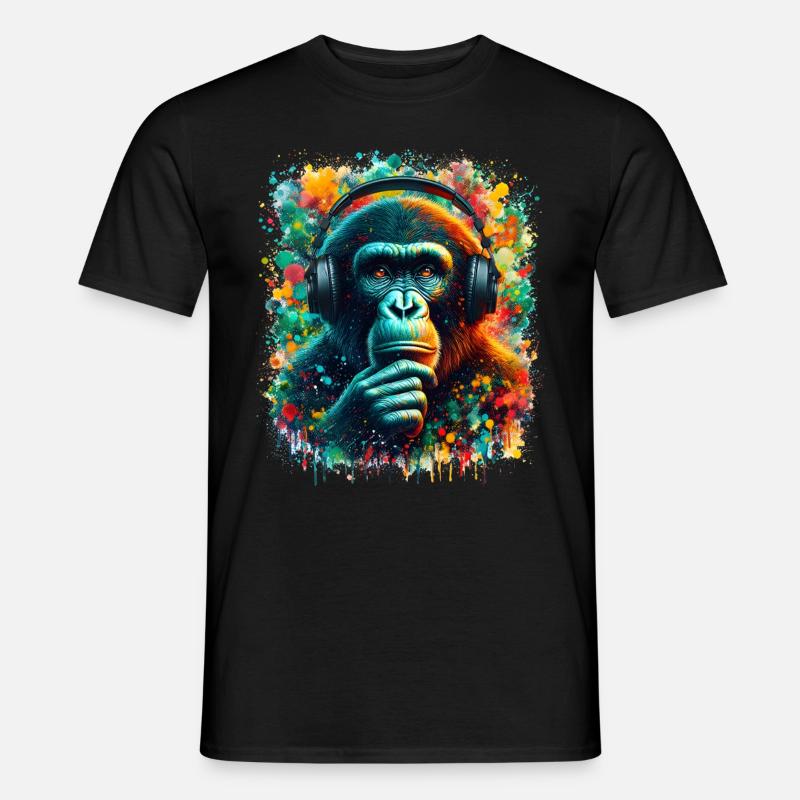 Banksy DJ Monkey Thinker - Männer T-Shirt - Schwarz