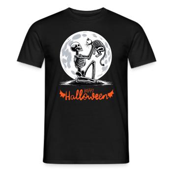 Happy Halloween Skelett Katze Vollmond Nacht - Männer T-Shirt - Schwarz - Vorne - AI Model Male 178 light (178cm)