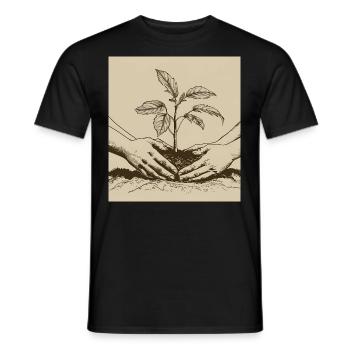 deux mains plantant un jeune arbre - T-shirt homme - noir - Devant - AI Model Male 178 light (178cm)