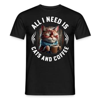Tout ce dont j’ai besoin, ce sont des chats et du café drôles de citations de chat - T-shirt homme - noir - Devant - AI Model Male 178 light (178cm)