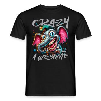 Style de bande dessinée d’éléphant fou mais génial - T-shirt homme - noir - Devant - AI Model Male 178 light (178cm)
