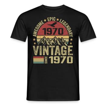 Vintage 1970's Birthday Gift 1970's - Born in 1970 - Men's T-Shirt - black - Front - AI Model Male 178 light (178cm)