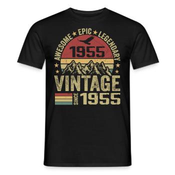 Vintage 1955 Cadeau Anniversaire 1955 - Né en 1955 - T-shirt homme - noir - Devant - AI Model Male 178 light (178cm)