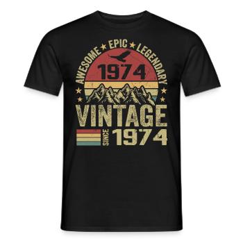Vintage 1974 Cadeau Anniversaire 1974 - Né en 1974 - T-shirt homme - noir - Devant - AI Model Male 178 light (178cm)